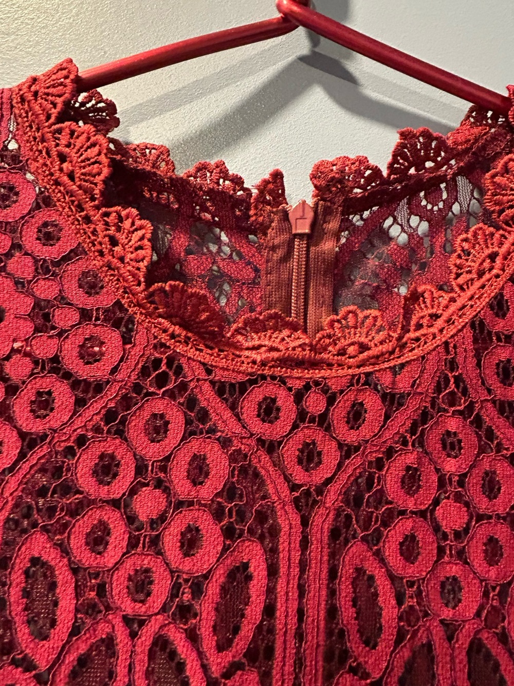 🚘Lulu's Raspberry Lace Midi Dress with High Neck - Picture 3 of 9